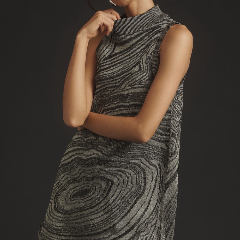 Anthropologie Silver and Black Holiday Mini Dress - Picture 4 of 5